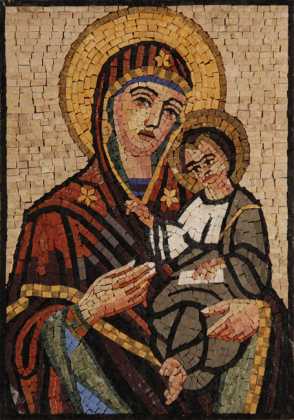 Virgin Mary Holding Baby Christ Religious Mosaic