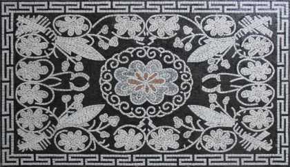 Floral Rectangular Floor Inlay Mini Rug Mosaic