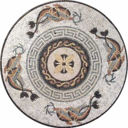 Marble Medallion Meanders & Waves Dolphin Mosaic